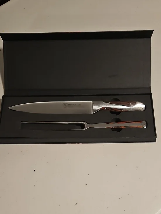 Brown Wood-Handle Carving Knife and Fork Set