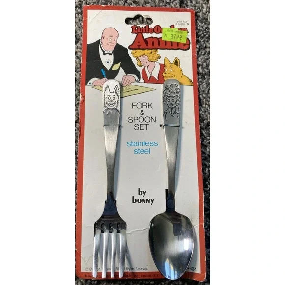 NOS Little Orphan Annie Stainless Steel Kids Fork & Spoon Bonny 1978
