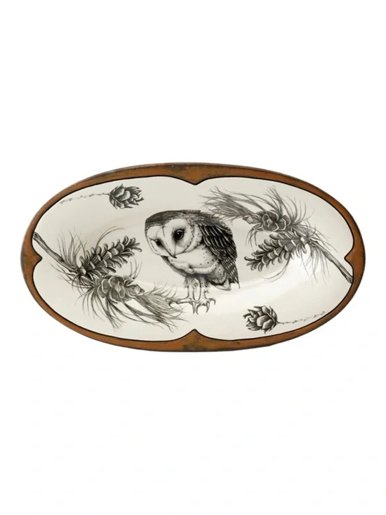 Laura Zindel Oblong Serving Dish: Barn Owl