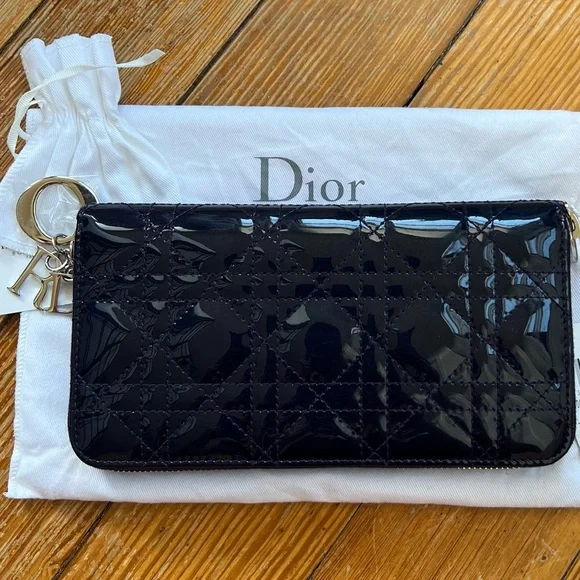 Patent Cannage Lady Dior Continental Zip Wallet Blue