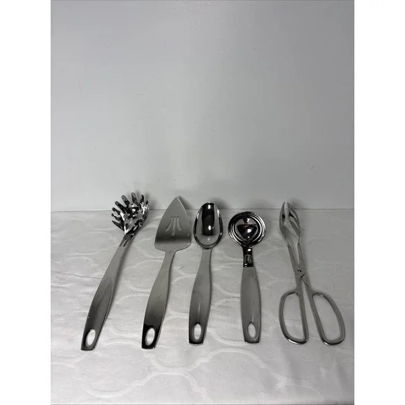 5 Pieces Oneida Serving Set 18/8 Stainless Steel Ladle Spoon Cake Tongs Pasta