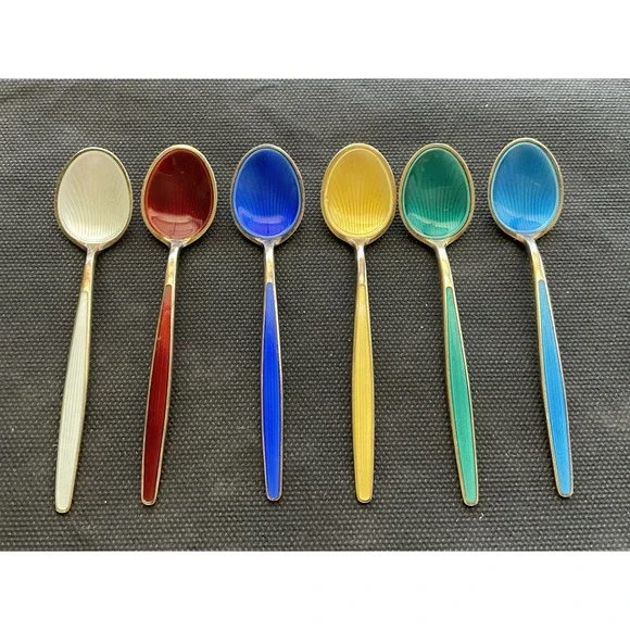 set of six vintage David Andersen Norway sterling silver enamel demitasse  Spoon