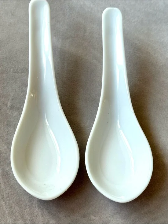 White Ceramic Asian Soup Spoons - Set of 2
