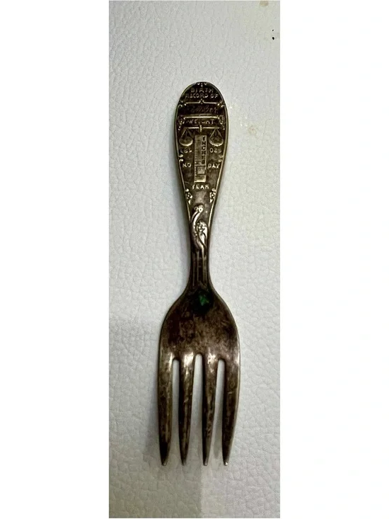Vintage Wm Rogers & Son Silverplate Birth Record Baby Fork Stork Eagle Star Mark