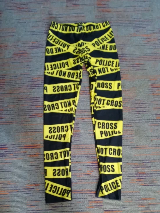 Yellow & Black 'Police Line' Graphic Leggings