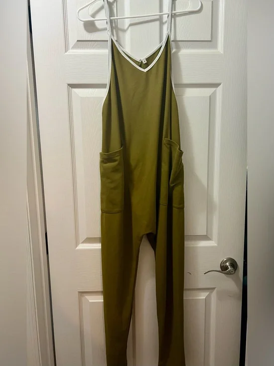 Olive Green Women's Jumpsuit with Front Pockets