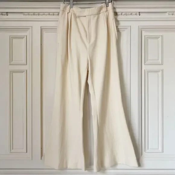 KHAITE Ivory Wool Blend Wide Leg Flare Dress Pants Trousers Size 8