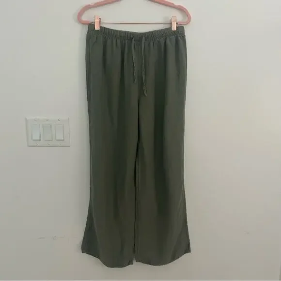 Yarn & Sea Olive Green Linen Blend Wide Leg Pants Women’s Medium