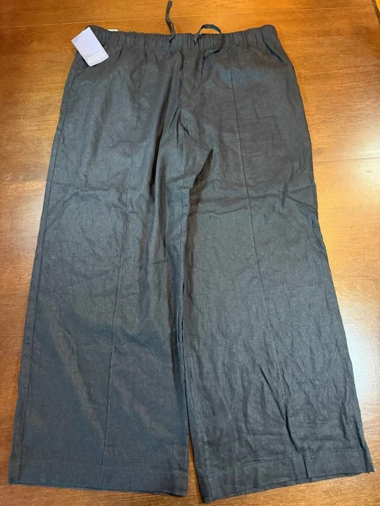 NWT Gap Black Linen Wide Leg Pull On Pants Women's XXL Quiet Luxury