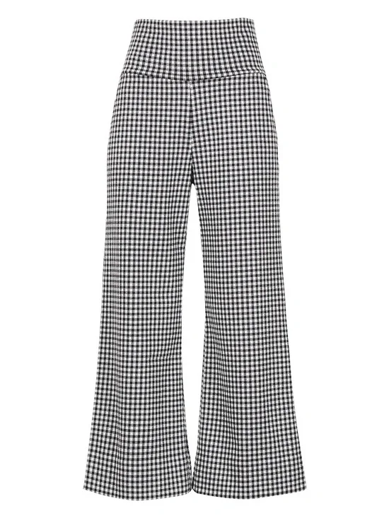 CAbi Black & White Gingham Wide-Leg Pants