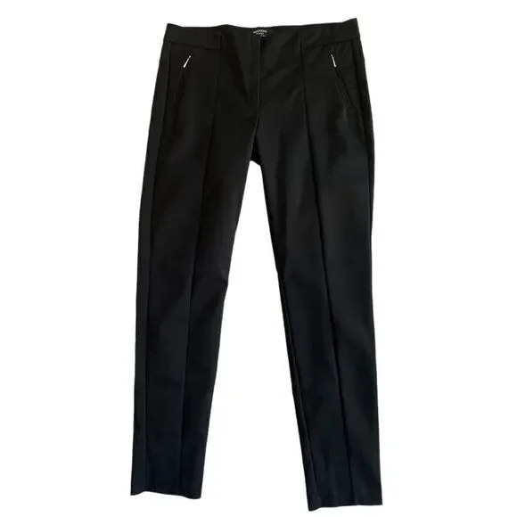 Mango Basics Slim Fit Black Front Seam Pleat Minimalist Casual Trousers Pants 8