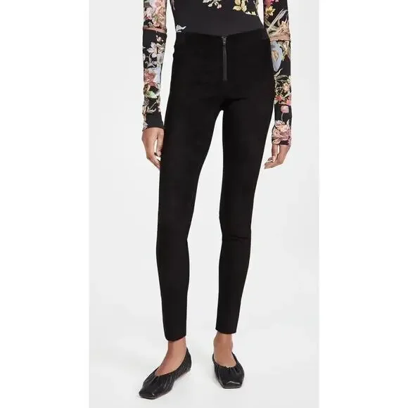 Alice + Olivia Front Zip Black Lambskin Suede Leggings Size 4