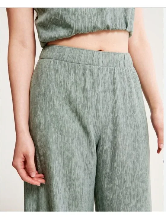 Abercrombie Fitch Crinkle Textured Pull On Pant Womens Medium Long Wide Leg New