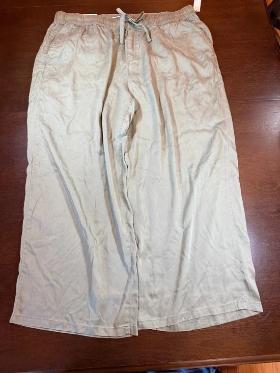 NWT Nine West Olive Twill Wide Leg Pull On Pants 1X Utility