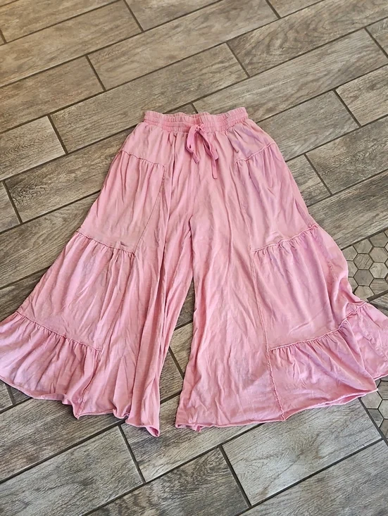 Pink Tiered Wide-Leg Palazzo Pants Size Small