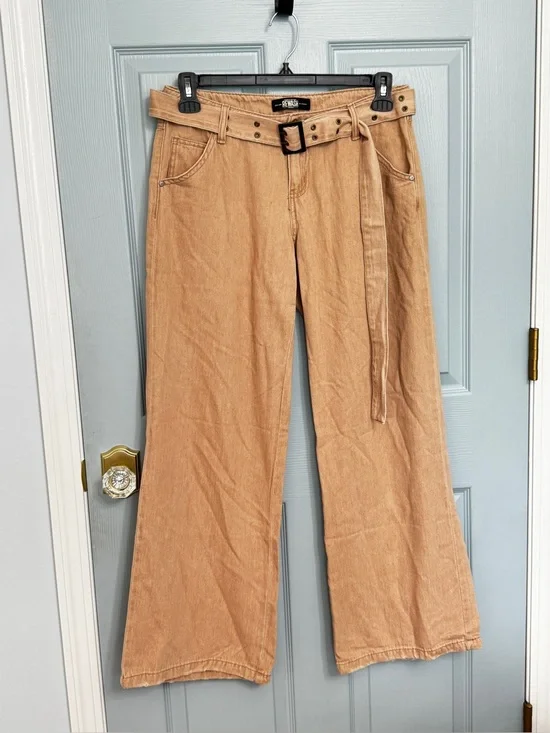 Rewash Sandstone Denim Wide Leg Pants Jeans W Belt 7 28