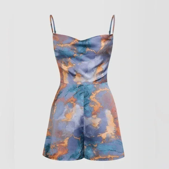 MICAS Abstract Print Drape Front Satin Romper Size Small