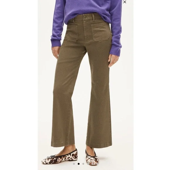 J.Crew Charley Kick Out Crop High Rise Wide Leg Pants Olive Green Size  26 NWOT