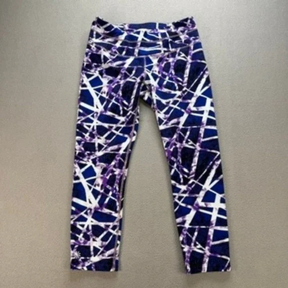Athleta Leggings High Rise Geometric Abstract Slim Fit XS Blue Purple Athletic