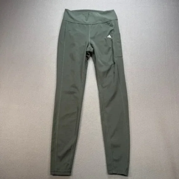 Adidas Leggings Tight Fit Yoga Gym Pants Large Olive Green Pocket High Rise