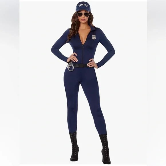 Spirit Five Oh cutie adult costume size small 4–6 police woman zip up catsuit