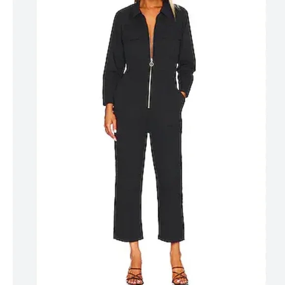 Pistola Black Long Sleeve Zip Front Utility Jumpsuit Boilersuit Women Large