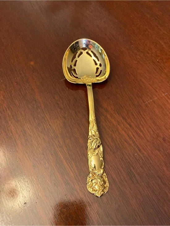 Vtg 1960’s William Adams Italy Gold Plated Serving Utensil Rose Pattern