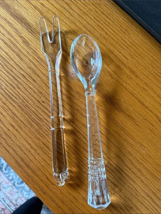 Clear Glass Salad Serving Fork and Spoon Set