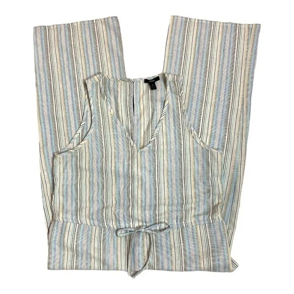 DREW Beige Striped Sleeveless Jumpsuit w/Pockets