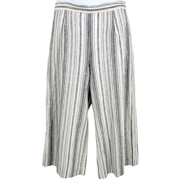 Beach‎ lunch lounge wide leg cropped linen pants Grey white Faded Stripes Size M