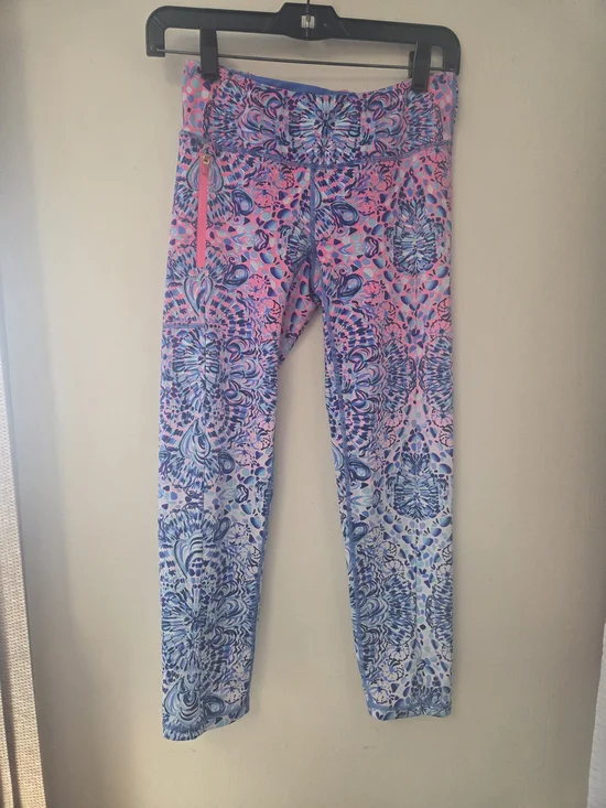 Lilly Pulitzer Athletic Leggings Size Small Luxletic Pink Blue Print Pocket
