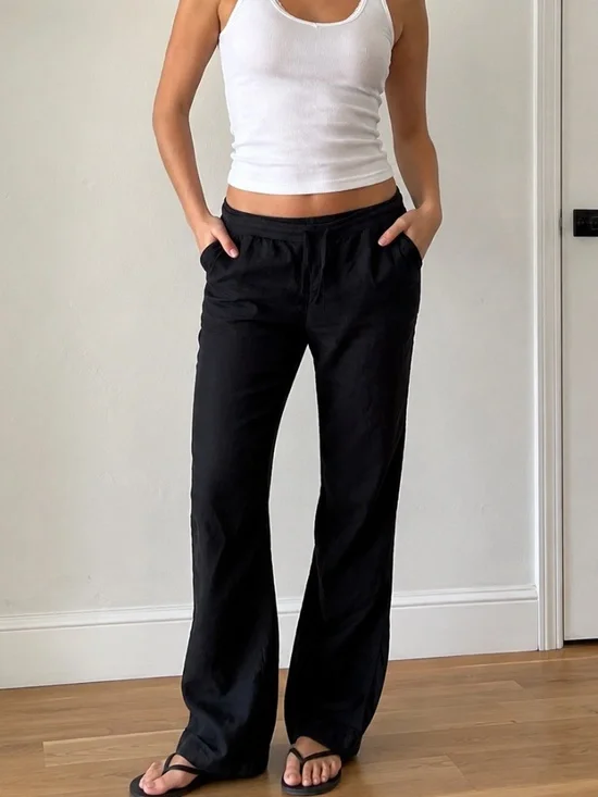 James Perse Black Linen Pull-On Pants Elastic Waist XL