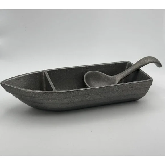 RARE VTG 1972 Wilton Armetale Pewter-Like Boat Nut Dish Bowl Nautical W Spoon