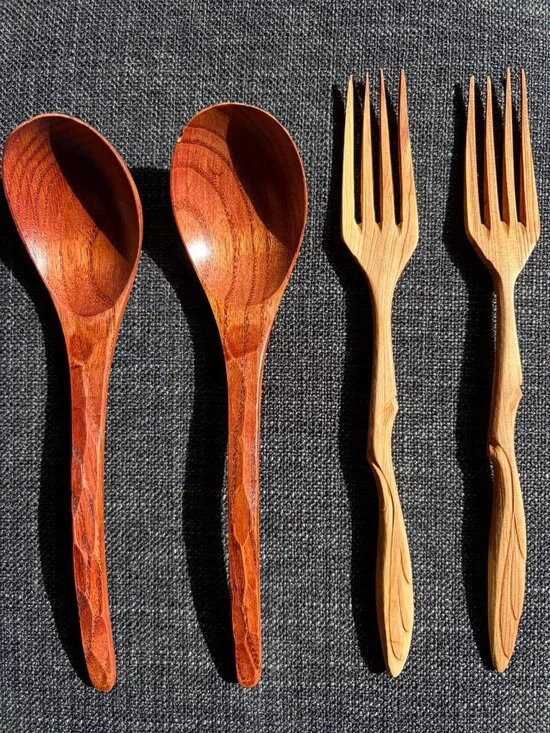 Beatuiful artistic wooden spoons and forks