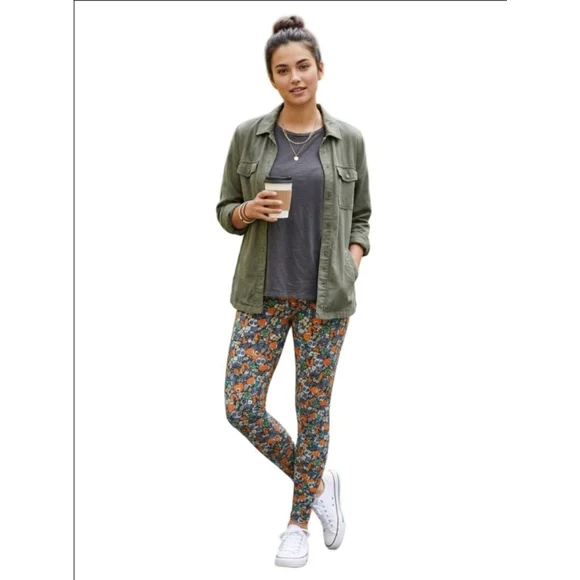 Women's LuLaRoe Gray Orange Animal Print Leggings ONE SIZE