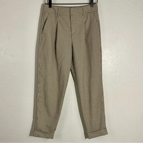 Banana Republic Plaid Cropped & Cuffed Trousers Women’s Size 4 White Black Tan