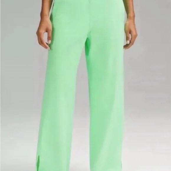 WNS Lululemon Stretch Woven Wide-Leg High Rise Pants Bright Green Size Large