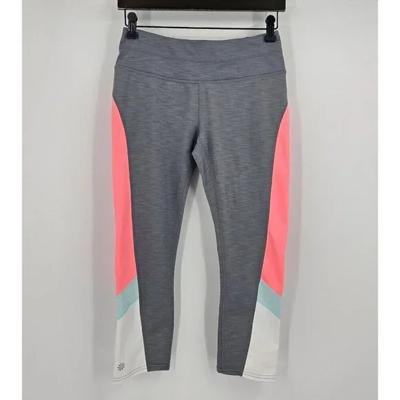 Athleta Womens Sz S Sonar Capri Leggings Gray Coral White Colorblock