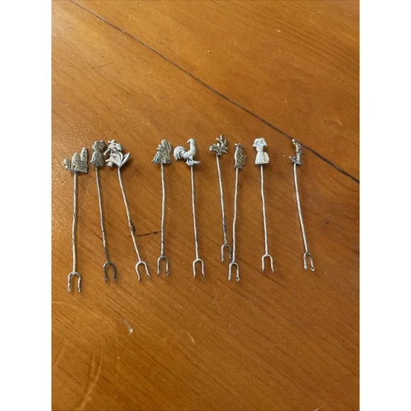 Vintage Hors D'oeuvre Cocktail Forks Picks Lot Of 9 Mexican