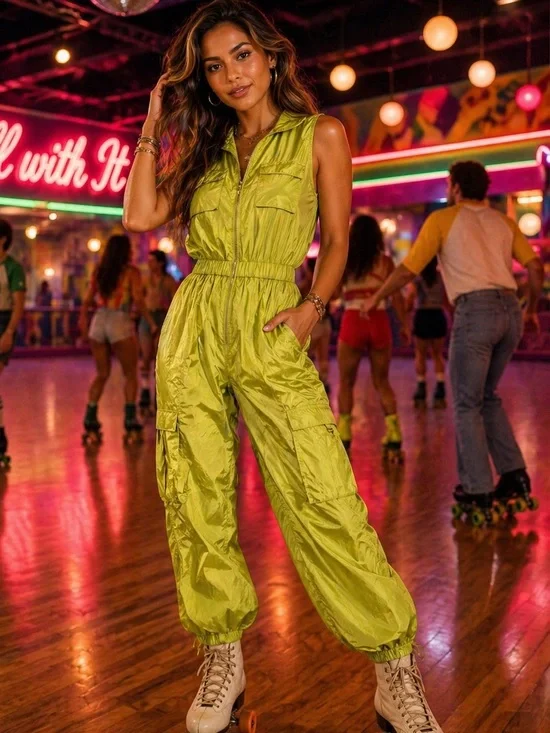 21, AWESOME,FUNKY & Vibrant Green,Woven Cargo JUMPSUIT,Excellent Cond,Size S
