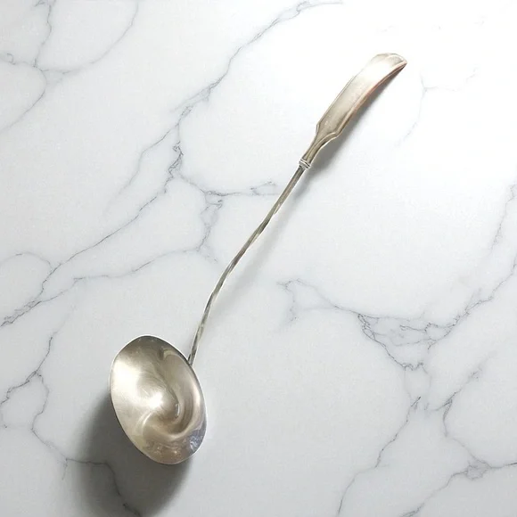 Vintage Punch / Soup Double Ladle Serving Spoon Silver Plate Twisted Handle 16