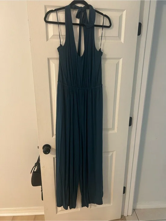Old Navy Waist-Defined Halter Jumpsuit in the Tidewater (deep teal) TALL