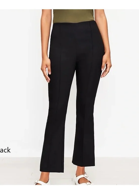 LOFT Petite Black Kick Crop Pants 4P Side Zip Pull On Office Stretch Ankle