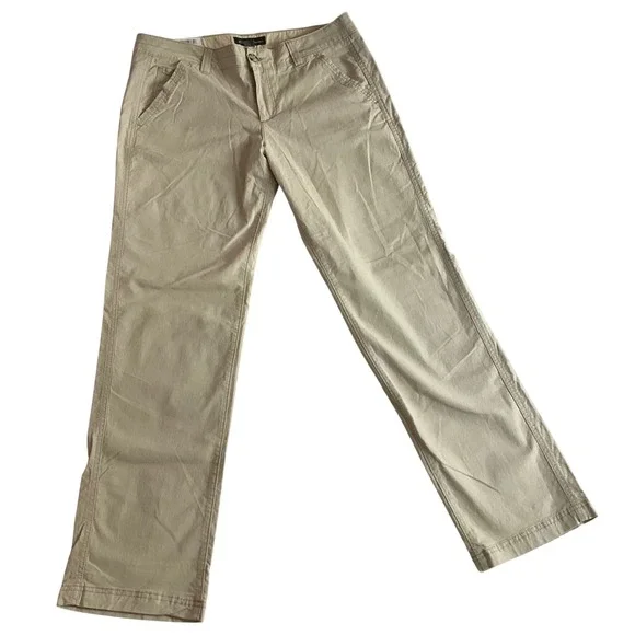 Eddie Bauer Destitrek Pants Womens 12 Oyster Tan Slightly Curvy Straight Leg NWT