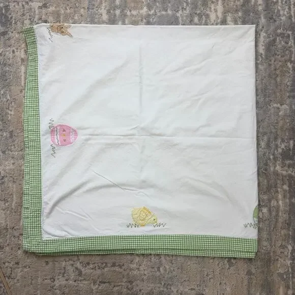 Pottery Barn Kids Easter Cotton Tablecloth Bunny Embroidered Square 60”x61”