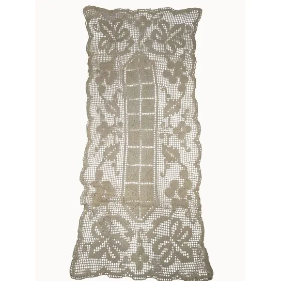 Vintage Filet Lace Table Runner Linens Grape & 