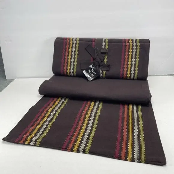 '04 TAG Table Runners (2) Brown Multi Stripe Green Yellow Orange Maroon 14.5