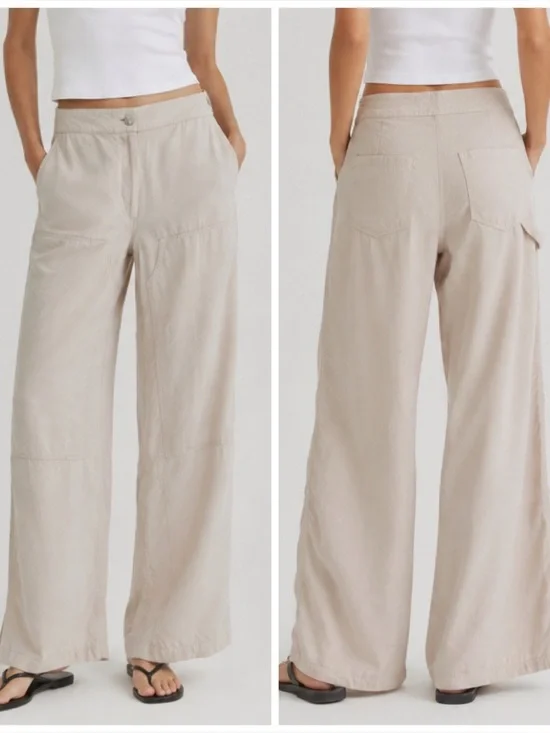 Theory Cargo Wide Leg Fluid Pants in Light Tan