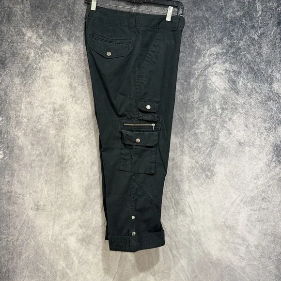 lauren ralph lauren Women's Black Cargo Crop Pants Pockets Button Up Hem 8