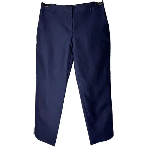 J Crew Collection Pants Women‎ 2 Navy Blue Silk Blend Ivory Stripe Side Preppy